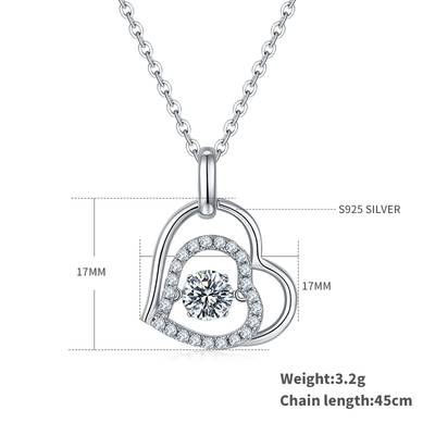 Dancing Open Heart 0.5ct D Color Moissanite Necklace in S925 Silver Platinum Plated
